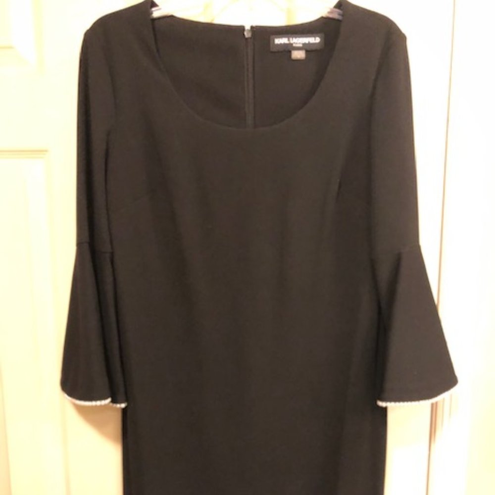 Karl Lagerfeld, Black shift dress with pearl sleeves, Size 12, worn once